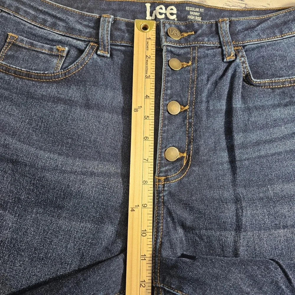 Lee Heritage High Rise‎ Skinny Jeans Dark Wash Button Fly Raw Hem 14M